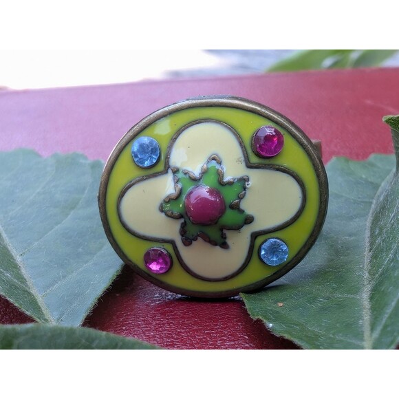 Vintage Enamel Ring, Baroque Adjustable Ring - Picture 4 of 9